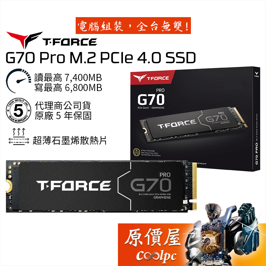 TEAM十銓 G70 PRO 系列【多容量可選】M.2 PCIe4/SSD固態硬碟/石墨烯散熱/原價屋