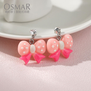 絢彩家【OSMAR】可愛圓點蝴蝶結 無耳洞黏貼式耳環 附10對貼紙補充包 垂墜式