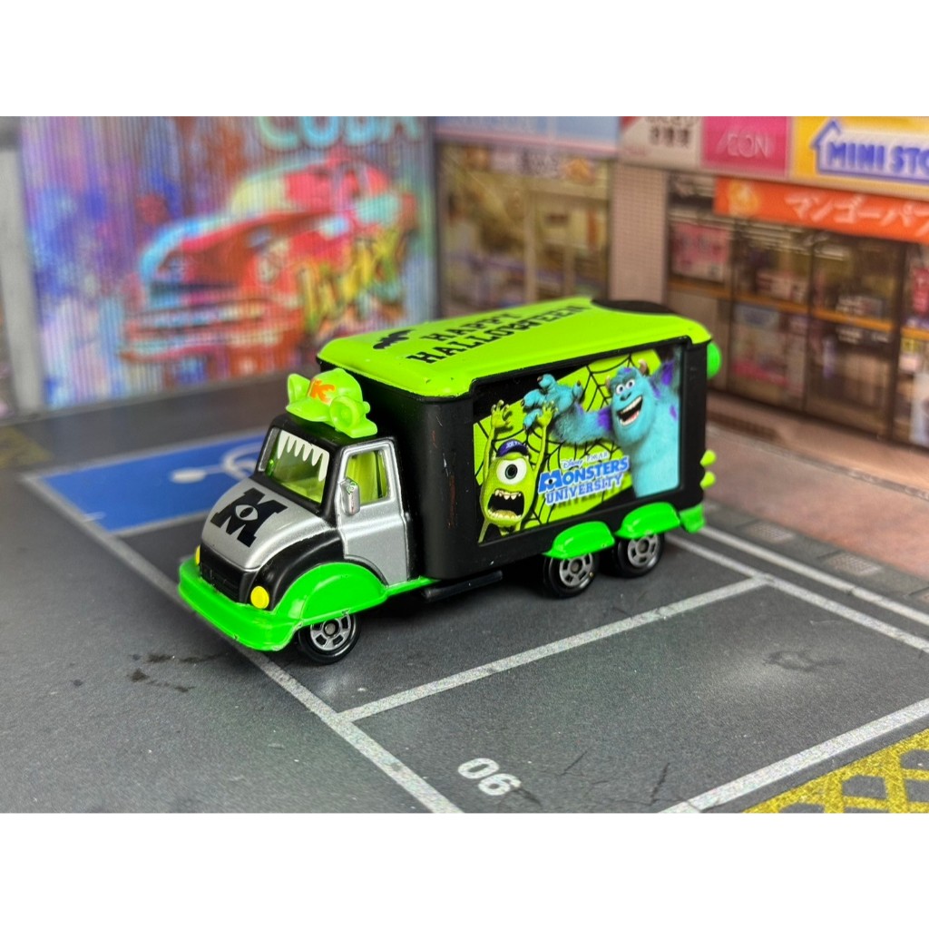 TOMICA-A07-無盒戰損-綠色-怪獸大學 -大眼仔 毛怪 廣告宣傳車