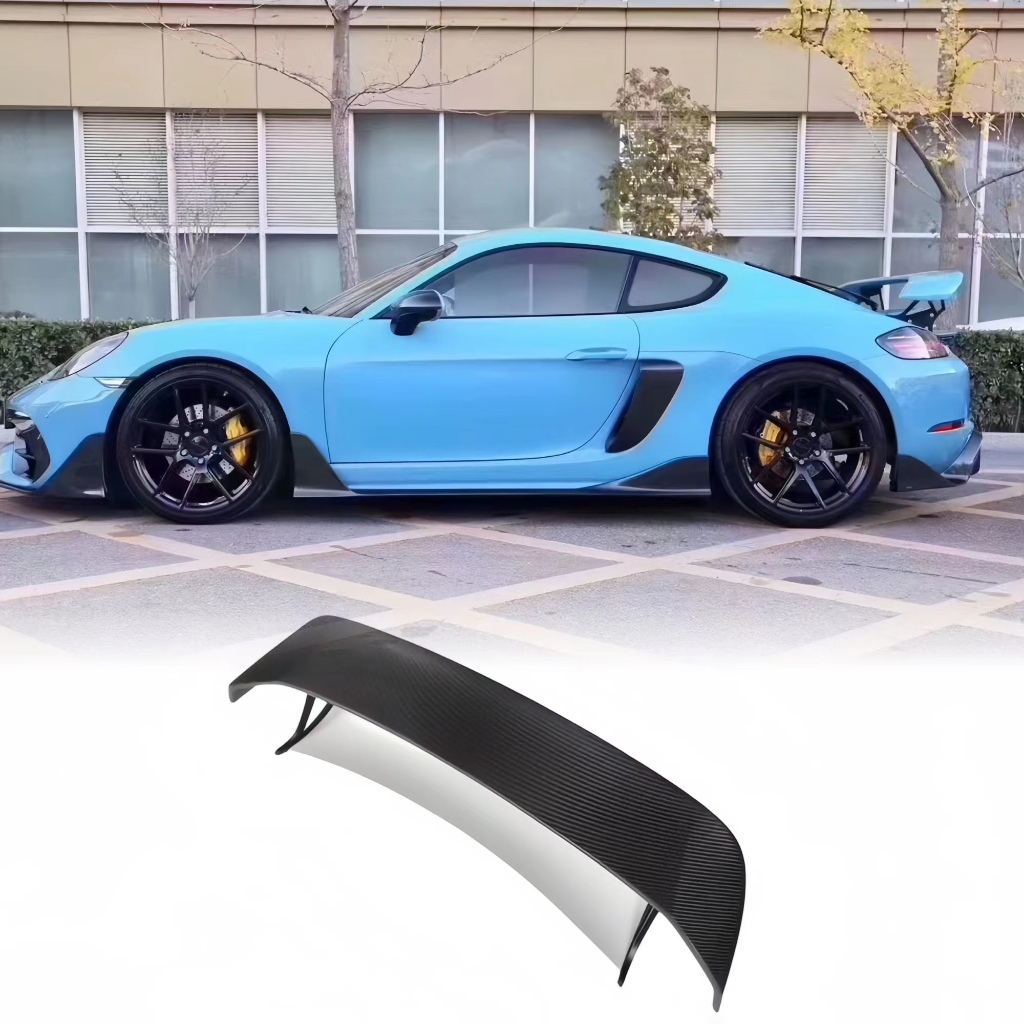 適用於Porsche 718 乾式碳纖維Techart樣式-乾碳後尾翼 Cayman泰卡特Techart乾碳尾翼後擾流