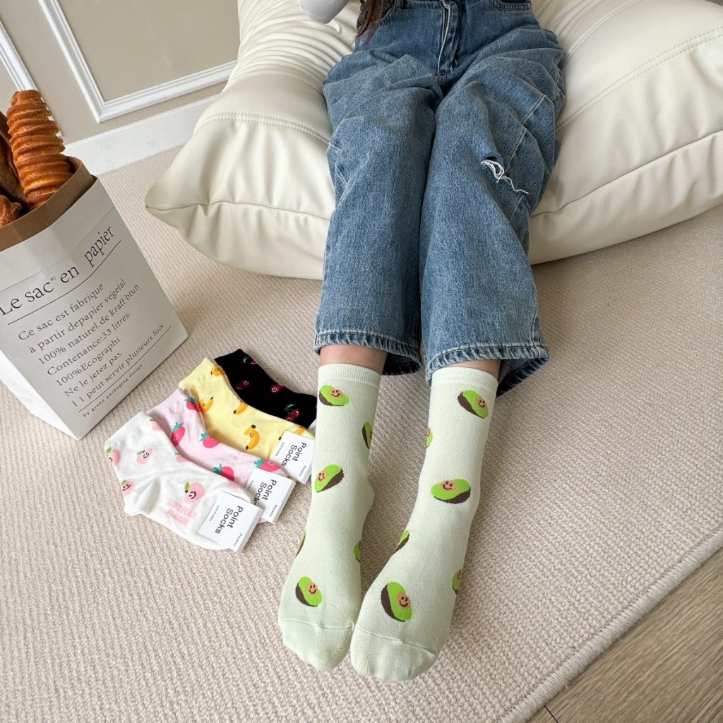 Anyshop韓國襪 水果系列 水果襪 學生襪 踝上襪  水果圖案襪子 草莓 香蕉 酪梨 中筒襪 女生襪子30301