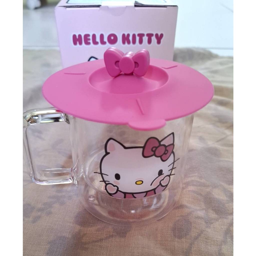 【紫晶小棧】Hello Kitty 雙層玻璃杯組 (玻璃杯+杯蓋) 杯子 水杯 玻璃杯 三麗鷗 (現貨2個)