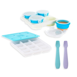 2angels 矽膠副食品儲存杯/零食杯/冰磚盒/製冰盒 餵食湯匙 食品分裝/冷凍 可微波 (湖水綠色)