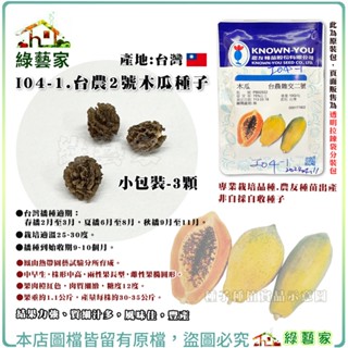 【綠藝家】I04-1.臺農2號木瓜種子 3顆 │ 果肉橙紅色、肉質細緻、糖度12度 木瓜 水果 種子 園藝 種植 瓜果
