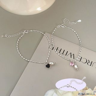 <Porabella>925純銀愛心鋯石手鍊 氣質款珍珠吊墜手鍊 愛心手鍊 甜美粉紅鋯石手鍊 姊妹手鍊 Bracelet