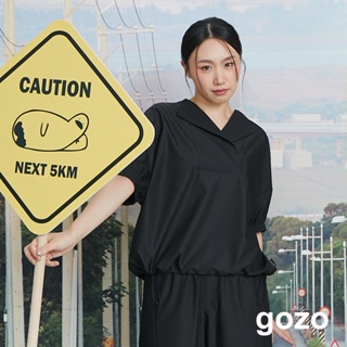 【gozo】涼感大翻領蓬袖造型上衣(黑色_F) | 女裝 修身 涼感