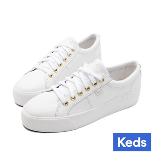 【Keds】JUMP KICK DUO 簡約運動風皮革休閒厚底小白鞋 (9243W123677)