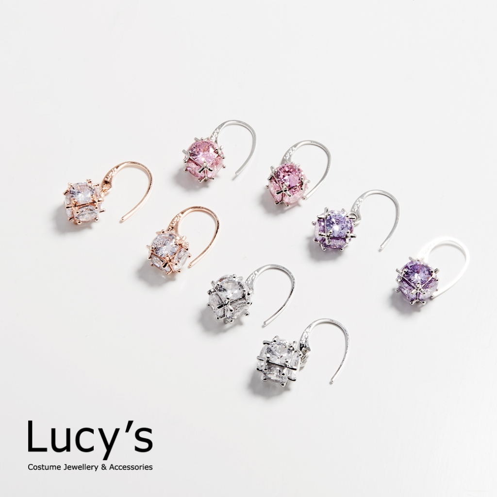 Lucy's 垂墜大方鑽 耳勾耳環 (四色) (58214/58215/58216/58217)
