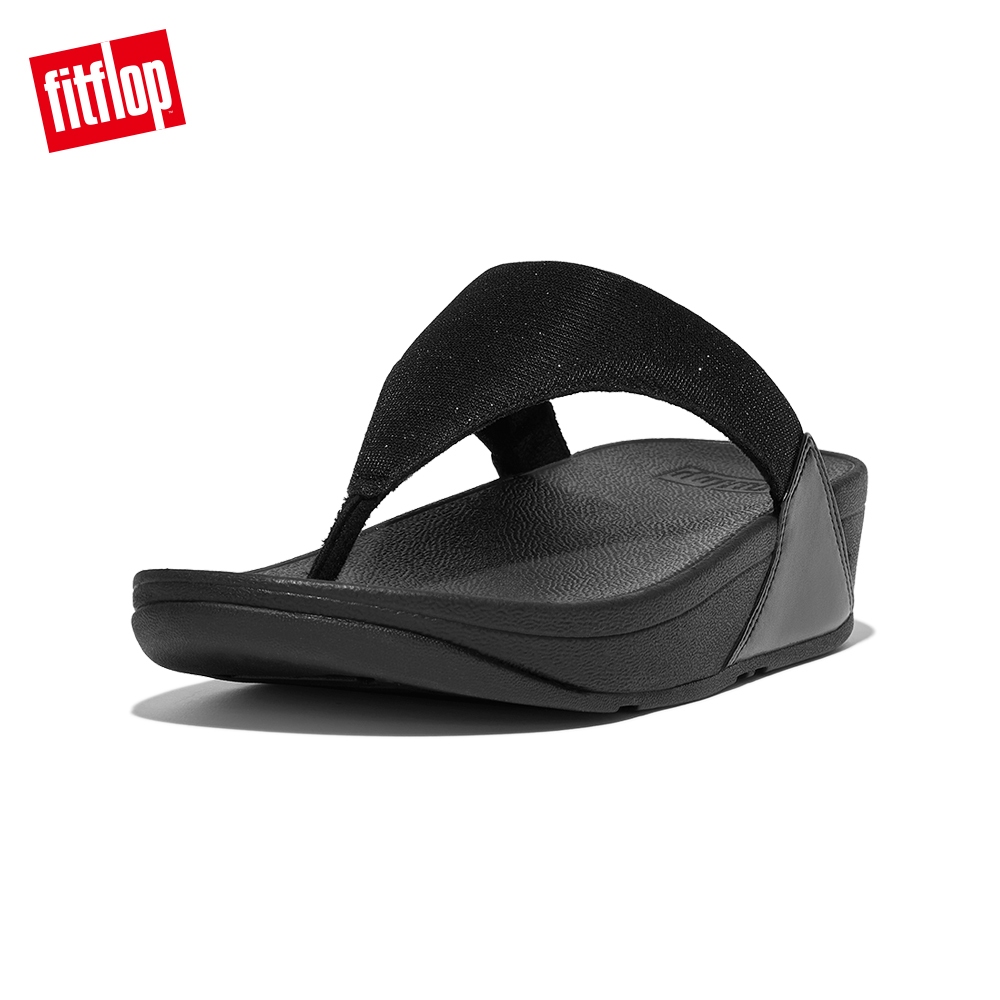 【FitFlop】LULU SHIMMERLUX TOE-POST SANDALS 經典亮粉夾腳涼鞋-女(靚黑色)