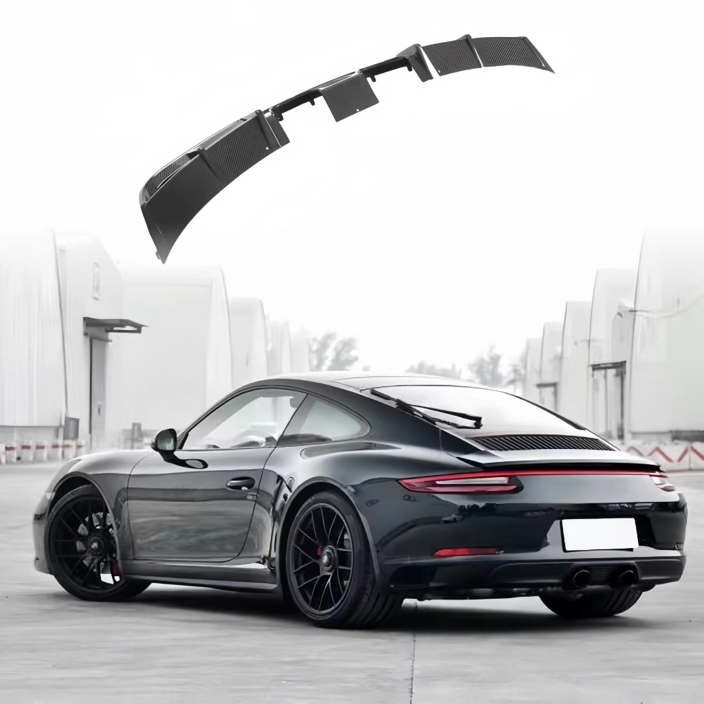 適用於17-19 Porsche 911 991 Carrera4 乾式碳纖維-乾碳後下巴 GTS 乾碳後下巴後擾流配件