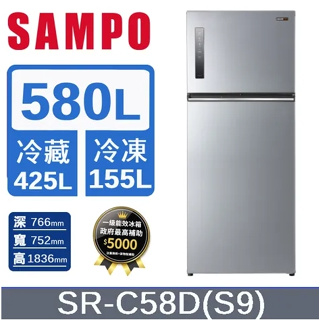 【SAMPO聲寶】SR-C58D(S9) 580L 變頻雙門冰箱 彩紋銀