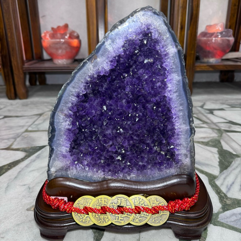 頂級巴西 紫水晶洞 水晶洞ESPa+✨11.58kg♥️送禮收藏宜 共生瑪瑙邊 口寬有洞深 藏風納氣 天然水感十足紫晶牙