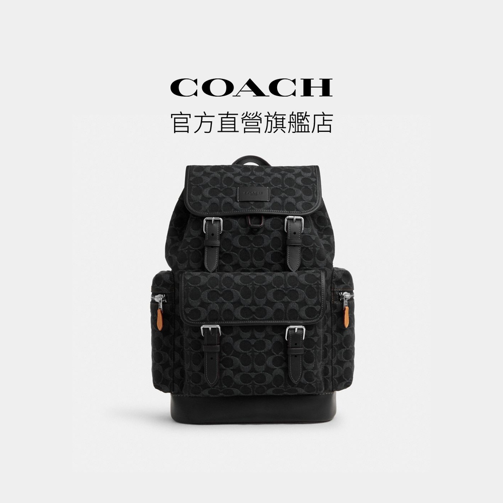 【COACH】SPRINT經典Logo丹寧布雙肩包-SV/黑色(CO933)｜官方直營