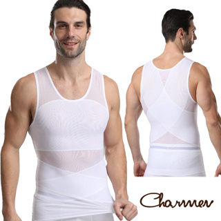 【Charmen】NY093機能網布腹部交叉加長塑身背心 | 男性塑身衣 (台灣24h出貨)