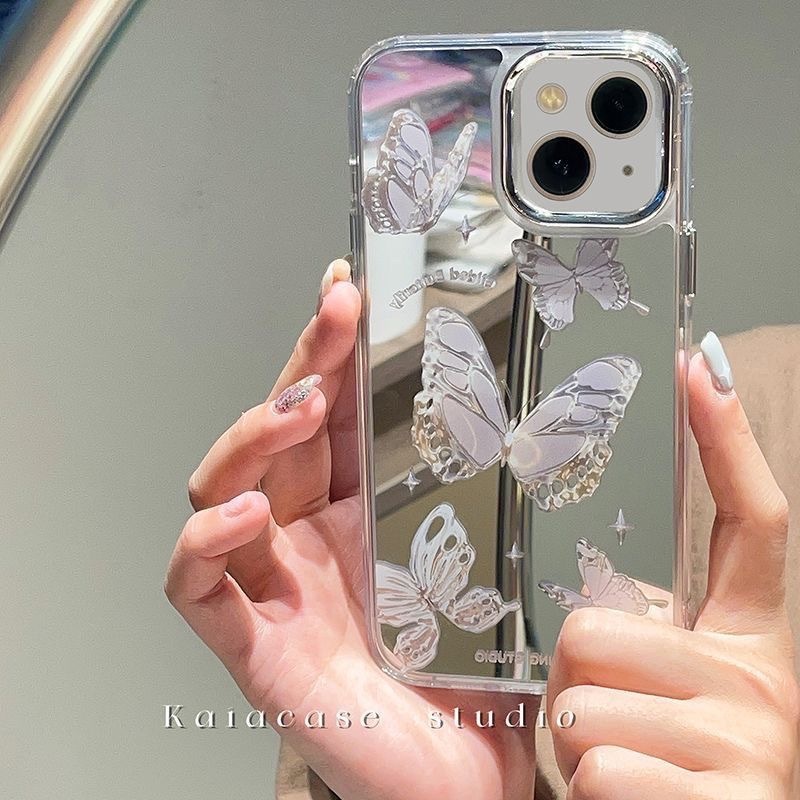 高級感水晶蝴蝶元素電鍍鏡面鏡子三星手機殼適用於三星  A71 A54 A14 A55 手機保護殼