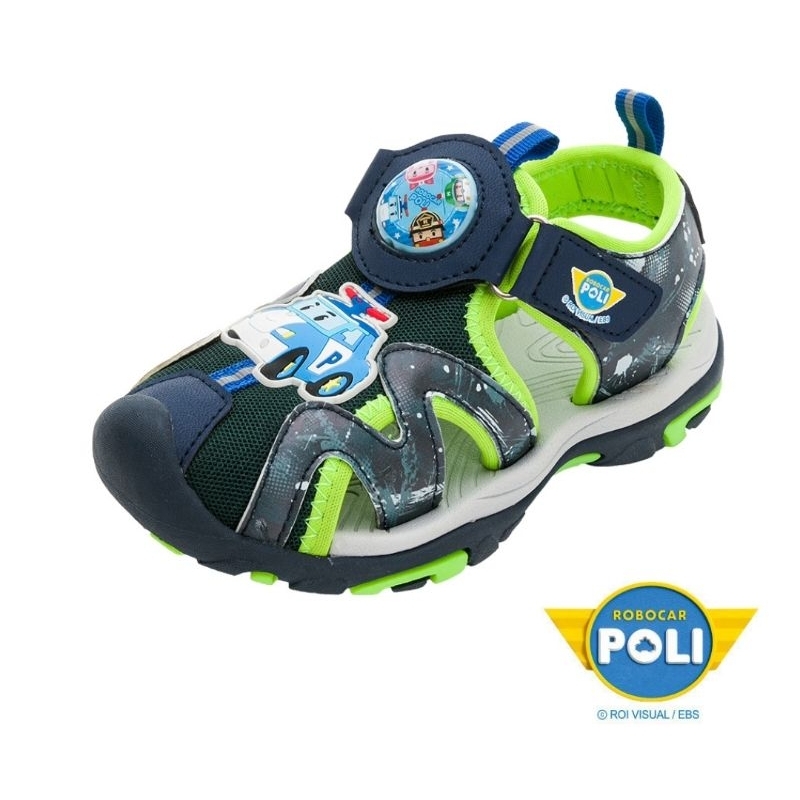 【救援小英雄波力 POLI】男童鞋POKT46076 SGS安全認證 輕量緩震回彈舒適 耐磨防滑兒童護趾電燈涼鞋-藍