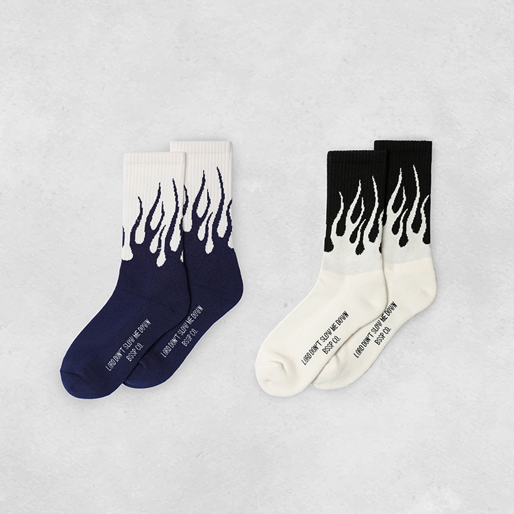 [B-SIDE]BSSP ON FIRE SOCKS美式復古火焰中筒襪 運動襪 雙色長襪組