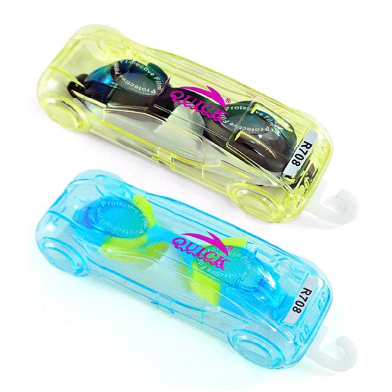QUICK兒童泳鏡 防霧矽膠 跑車造型盒（四色）