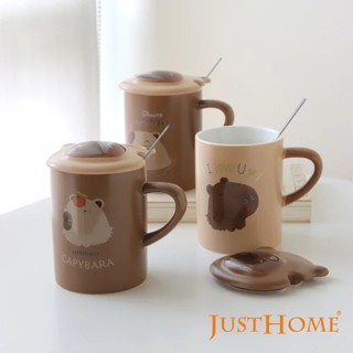 【JUST HOME】水豚陶瓷附蓋匙馬克杯360ml《WUZ屋子-臺北》馬克杯 水杯 茶杯 咖啡杯 附蓋