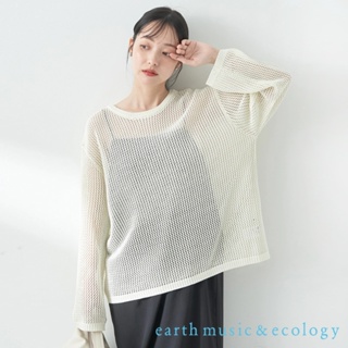 earth music&ecology 鏤空網眼針織圓領長袖上衣(1K42L2G0100)