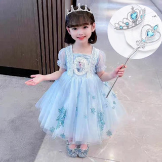 愛莎公主裙 艾莎夏季女童連衣裙 新款冰雪奇緣女孩兒童生日裙子 艾莎公主禮服