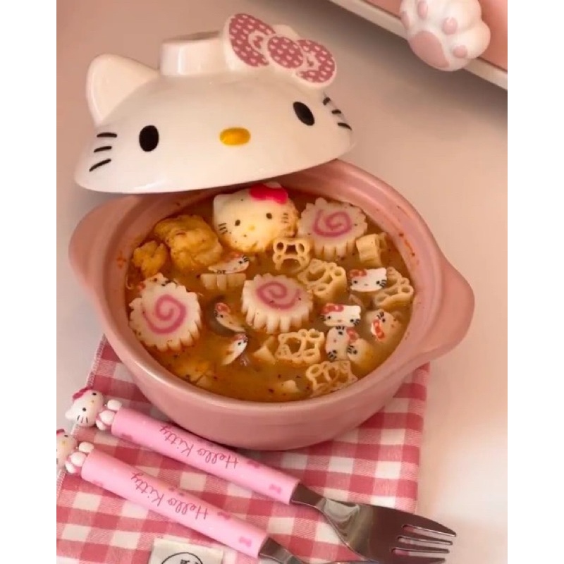 日式可愛迷你燉鍋煲湯kitty砂鍋 家用陶瓷耐高溫 瓦斯專用 碗帶蓋