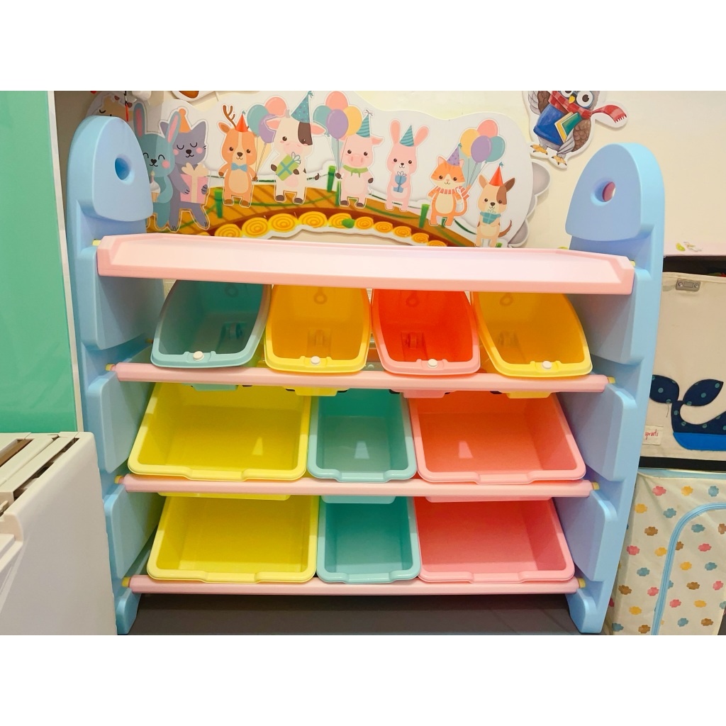 ｛二手｝WOOHOO 兒童玩具收納櫃 四層寬(藍側板)-限南港.汐止.板橋自取+送｛玩具收納桶-旋轉滑輪｝