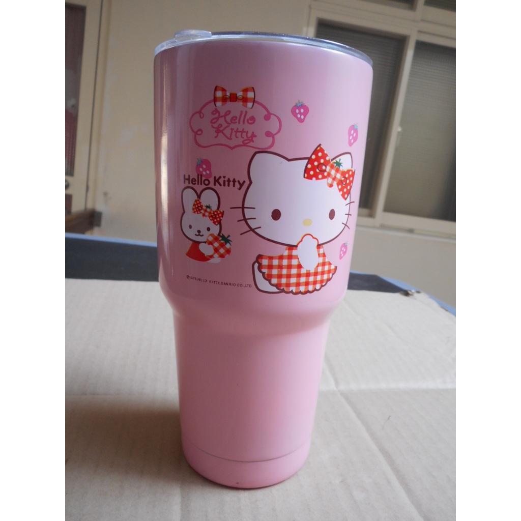2手~Hello Kitty冰霸杯 不鏽鋼杯 冰壩杯-粉紅色900ml