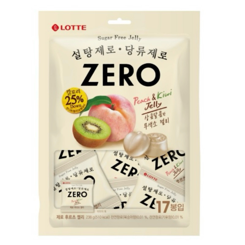 韓國 LOTTE 樂天 零糖 zero 水果軟糖 果凍軟糖 奇異果水蜜桃 238g 韓國零食