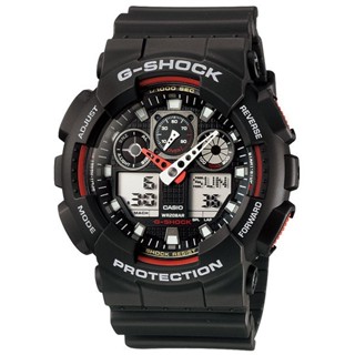【CASIO】G-SHOCK 黑紅配大錶徑雙顯運動休閒錶 GA-100-1A4 台灣卡西歐公司貨 保固一年