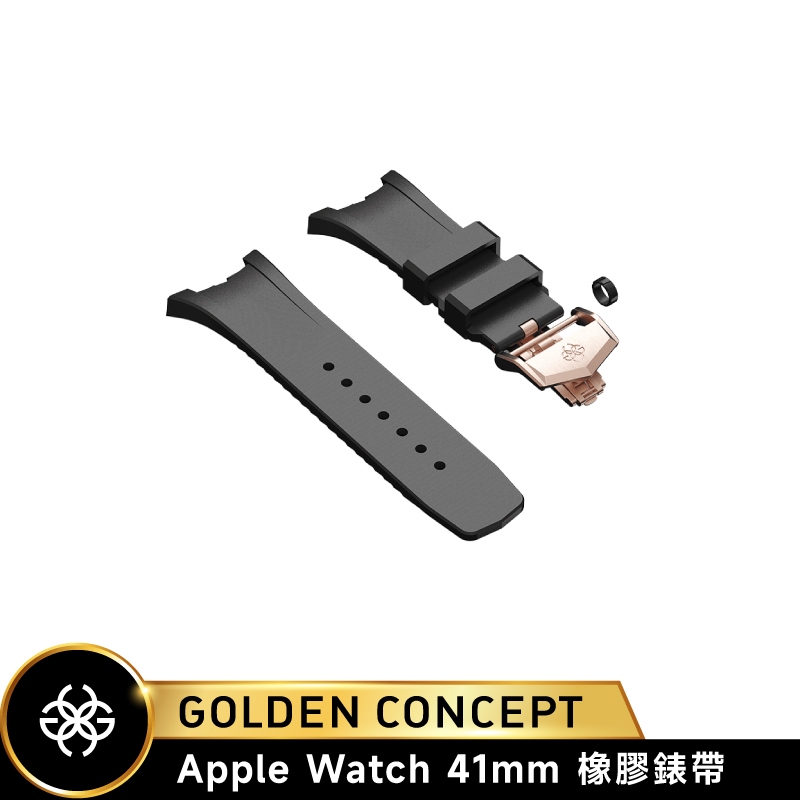 Golden Concept Apple Watch 41mm 黑色橡膠錶帶 玫瑰金錶扣 SPIII41-BK-RG