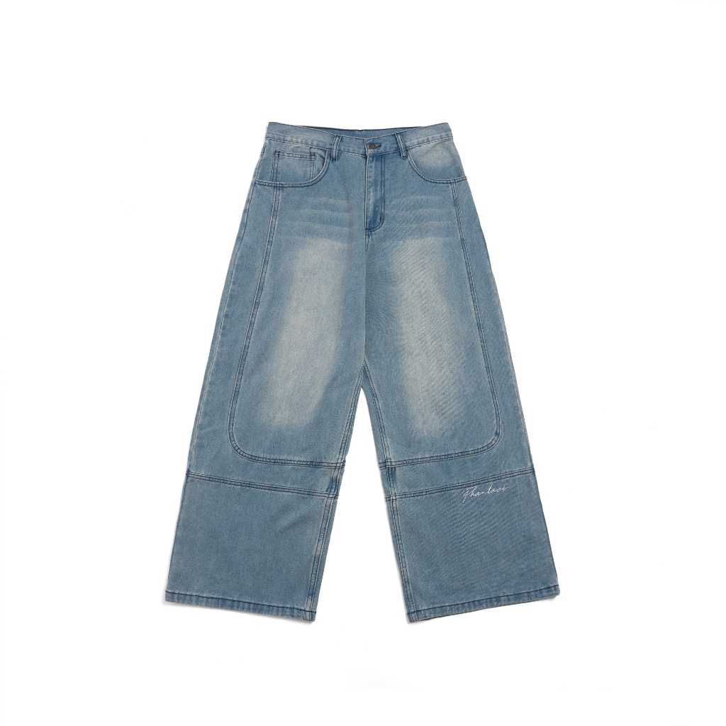 PHANTACI STAR BAGGY JEANS 超寬傘狀落地牛仔褲 淺藍/咖啡