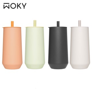 【WOKY 沃廚】輕芯鈦瓷易潔層吸管保溫杯600ml -(吸管帽子杯)