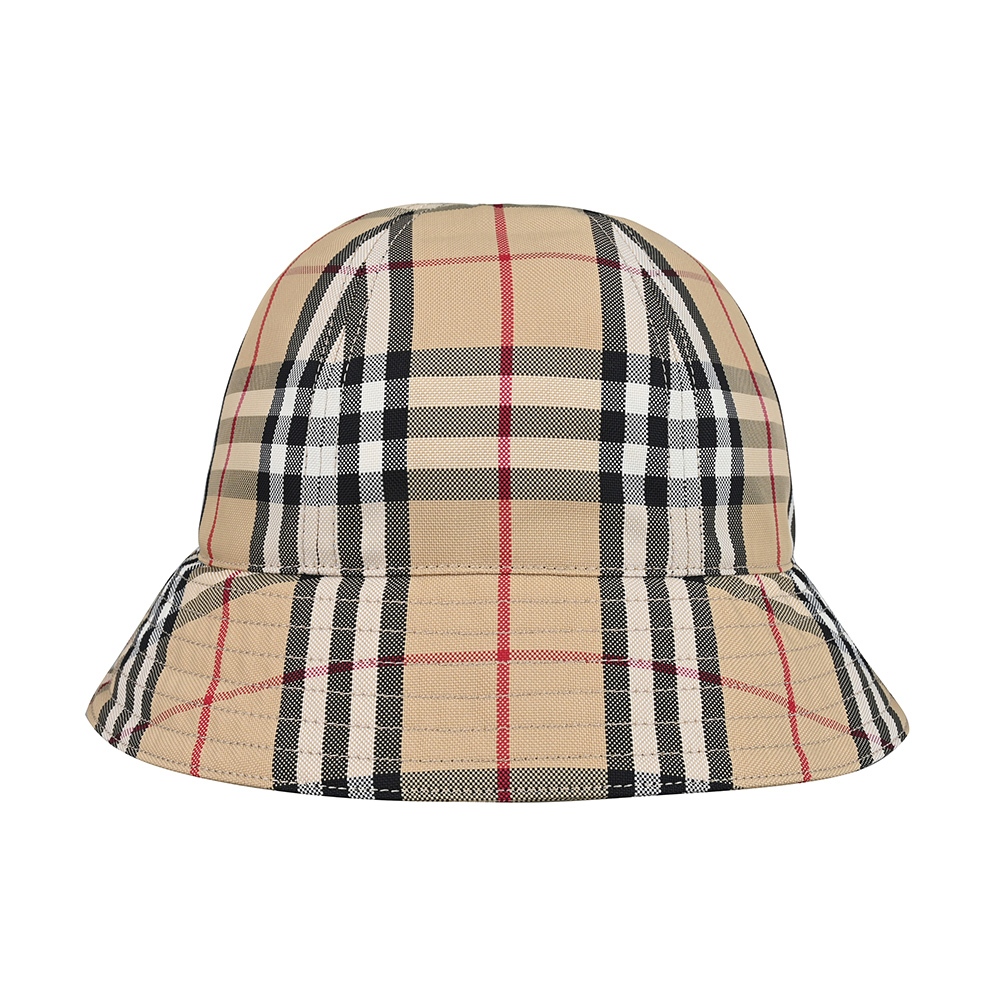 BURBERRY時尚格紋LOGO設計尼龍漁夫帽(典藏米)