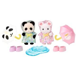 Sylvanian Families日本森林家族 幼稚園雨天好朋友組(熊貓 老鼠 雨傘 雨衣 雨鞋 水灘) 家家酒玩具