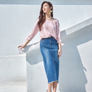 VICTORIA 吸濕排汗特彈膝下A字裙 中深藍V90100