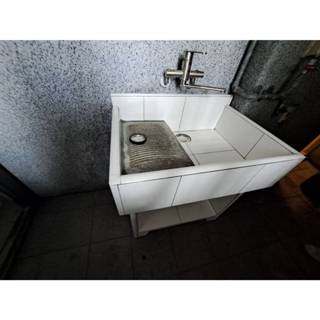 2尺5白壁磚水槽(固定洗衣板) 洗衣槽 水泥洗衣檯 流理臺 洗衣臺 水泥水槽 磁磚 園藝水槽 傳統水槽 水泥洗衣板