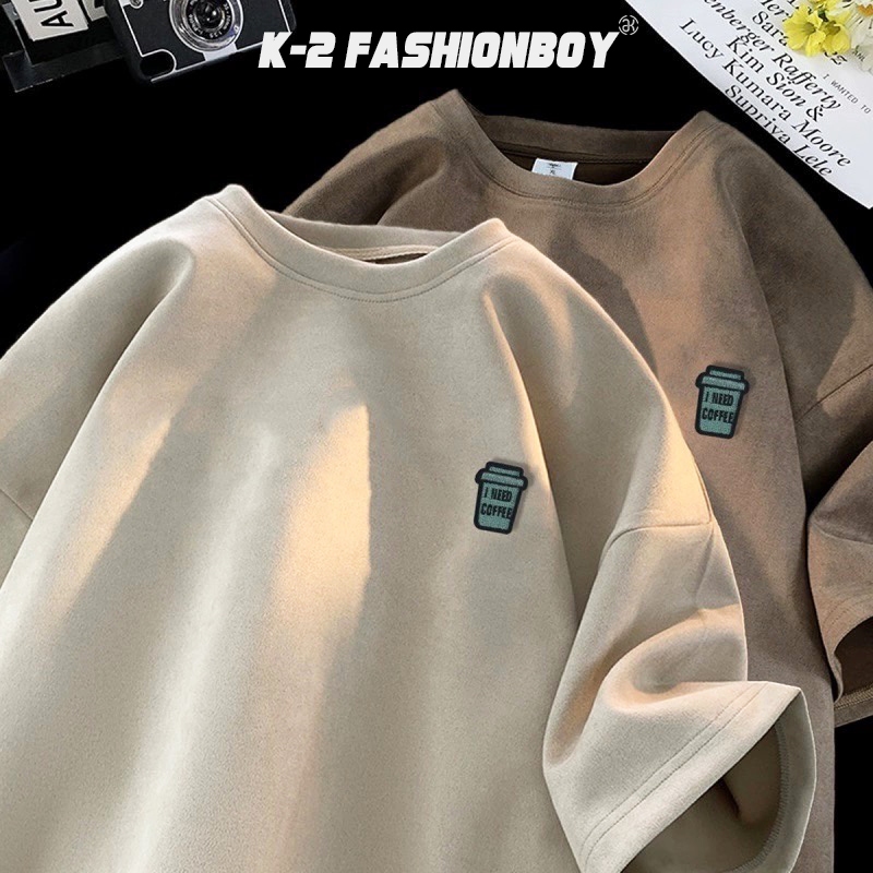 【K-2】6色入 重磅T恤 麂皮絨T恤 咖啡杯 夏季 美式復古 oversize t恤 短袖T恤 男裝 麂皮【KQ79】