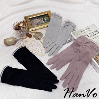 【HanVo】薄款加長款防曬防滑手套 遮陽透氣可觸控手套 四季皆可戴 機車族必備 女生配件 C02-8075