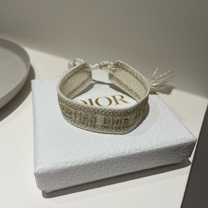 DIOR 迪奧 編織 手環 金米配色 手鍊 飾品
