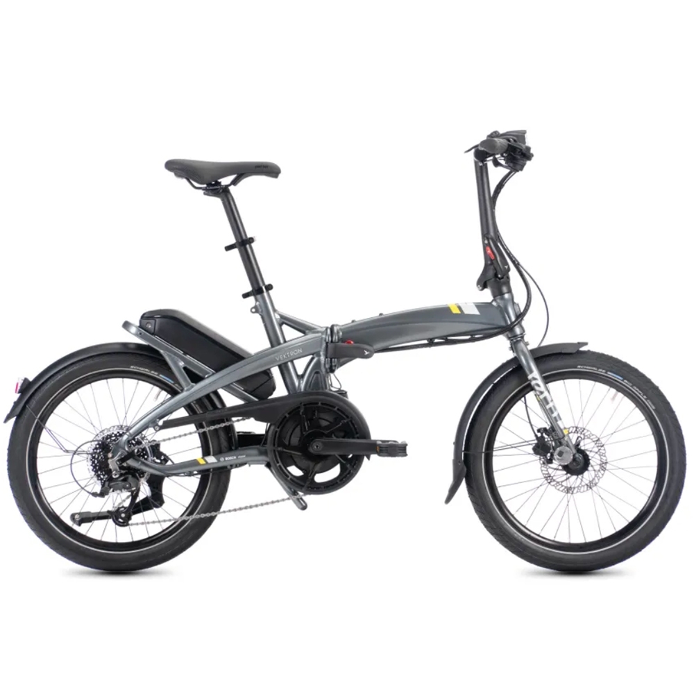 Tern Vektron D8 折疊電動輔助自行車 - 鋁合金車架/20吋輪徑/鐵灰底/灰標/黃線