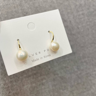 HK韓國飾品-淡水珍珠 勾式耳環 925純銀 整體純銀