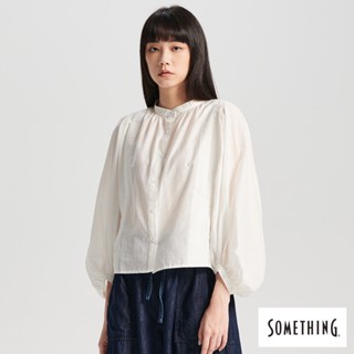 SOMETHING 女款 泡泡袖造型長袖襯衫(白色)