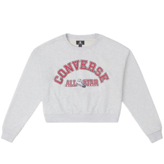 CONVERSE 女款長袖上衣 休閒 短款 刺繡圖案 柔軟 版偏大 灰 10026777-A03