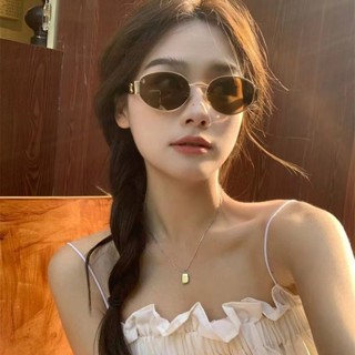 太陽眼鏡 墨鏡女 小框墨鏡 眼鏡墨鏡 小框眼鏡 歐美網紅同款墨鏡 復古高級感茶色橢圓形太陽鏡 防曬太陽眼鏡