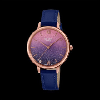 CASIO SHEEN 卡西歐 璀璨耀眼之美 漸層時尚 真皮腕錶 - 星空藍 (SHE-4548PGL-4A)[秀時堂]