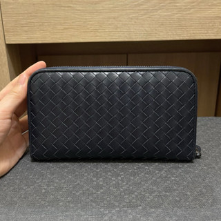 Bottega Veneta BV 經典長夾 羊皮 編織8卡拉鍊長夾 深藍色 二手