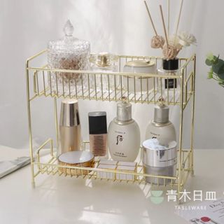 〖臺灣現貨〗金色金屬收納架 質感雙層收納架 雙層置物架 造型收納架 鐵藝收納架 金屬金色收納架 北歐風收納架 置物架