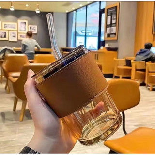 全新 隨行玻璃杯 咖啡杯 環保杯 杯子 耐熱玻璃 星巴克吸管杯 防漏吸管杯 代蓋玻璃杯 水杯 車載隨行杯 竹節杯
