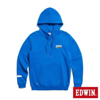 EDWIN 男款 袖口小LOGO連帽長袖T恤(藍色)